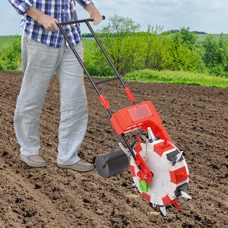 GrfceVue Hand-Push Garden Seeder, 6 Nozzles Handheld Seeding Machine Portable