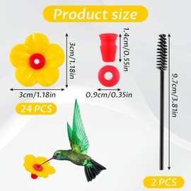 24 Pieces Hummingbird Feeders Replacement Flowers,Pet Hummingbird Feeder Parts with 2Pcs Cleaning Brush, Feeding Ports Bee Guards Accessories for Outdoors Hanging Feeder(Yellow)