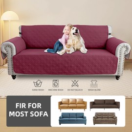 QQJIN 100% Waterproof Sofa Cover 3 Seater, Non-Slip Sofa Slipcover with 6 Side Pocket, Washable Settee Cover with Adjustable Elastic Strap for Kids, Dogs,Red,3 Seater