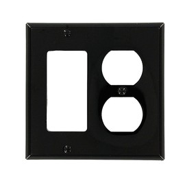 Leviton 2-Gang 1-Duplex 1-Decora/GFCI Device Combination Wallplate, Standard Size, Thermoplastic Nylon, 80746-E, Black