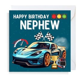 Second Ave Racing Car Nephew Square Children's Kids Birthday Greeting Card for Boy