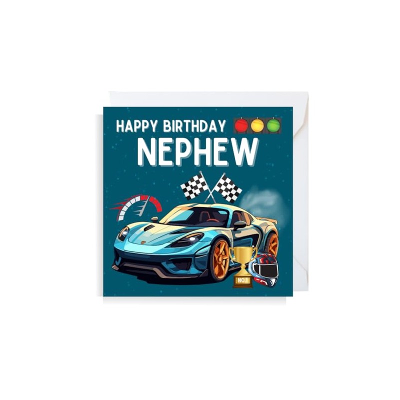 Second Ave Racing Car Nephew Square Children's Kids Birthday Greeting