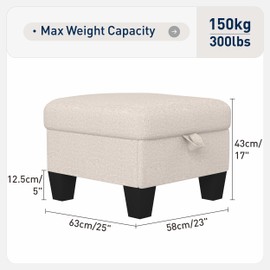 Woyomeub Ottoman with Storage Beige Removable Footrest 23" Linen Fabric for Sofa Couch Living Room Apt Loft