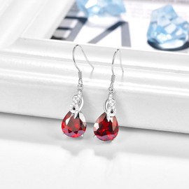 Zhi Kexin Infinity Earrings for Women 925 Sterling Silver Crystal January Birthstone Earrings Garnet Drop Earrings for Women Dangle Crystal Jewelry for Women