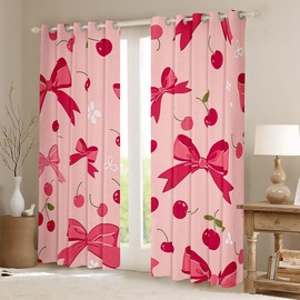 Feelyou Bow Curtains for Bedroom Living Room Kids (2 Panels, 42 x 63 Inch) Cheery 30%-50% Room Darkening Blackout Curtain Room Decor Cute Darkening Dreapes Hot Pink Window Treatments