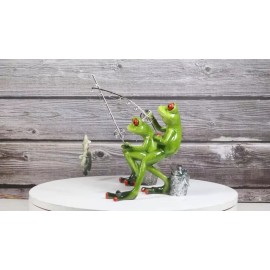 Pack of 2 Favorite Pastime Green Frogs Besties Rod Fishing by The Pond Figurines