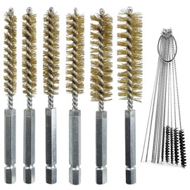 Bore Brush Set, 6 Pieces Stainless Steel Bore Brush in Different Sizes, 15 Pieces Cleaning Needles Nylon Brush Tools, Nylon Brush Drill Brass Brush Drill Honing Brush