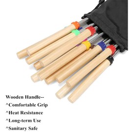 Marshmallow Roasting Sticks, 10 Pack Roasting Sticks with Wooden Handle 32 Inch Extendable BBQ Forks Telescoping Sticks Telescopic Stainless Steel Skewers for Grilling,Campfire