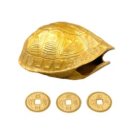 Ipetboom 1 Set Chinese Feng Shui Coins Divination Turtle Shell Good Luck Fortune Coin Copper Crafts Turtle Statue I- Ching Coins for Health Wealth Home Ornament Golden