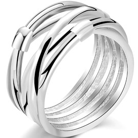 Jude Jewelers Stainless Steel Silver Gold Two Tone Waved Braided Statement Cocktail Party Anniversary Promise Ring (Silver, 7)