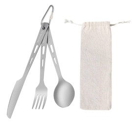 MAXCOOK 3 Stück Titanium Camping Utensilien Set, camping geschirr set,Tragbares Besteck mit Bergsteigerschnalle Titan Löffel Gabel Messer, Ultraleichtes Outdoor Besteck für Camping, Picknick,Abenteuer