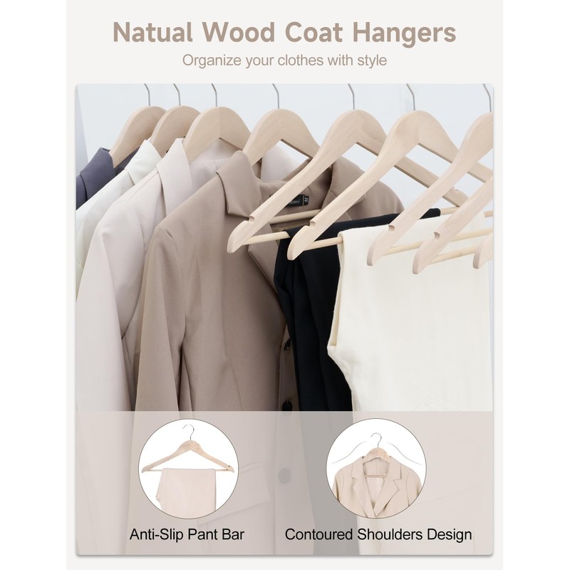 StorageWorks Clothes Hanger 20 Pack, Wooden Coat Hangers for Shirts,