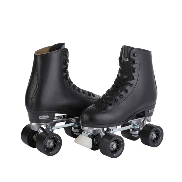 CHICAGO SKATES Men's Premium Leather Lined Rink Roller Skate - Classic Black Quad Skates - Size 12, Black