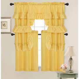 GoodGram Country Farmhouse Living - Juego de cortinas de cocina y cenefa de cocina, varios colores (amarillo)