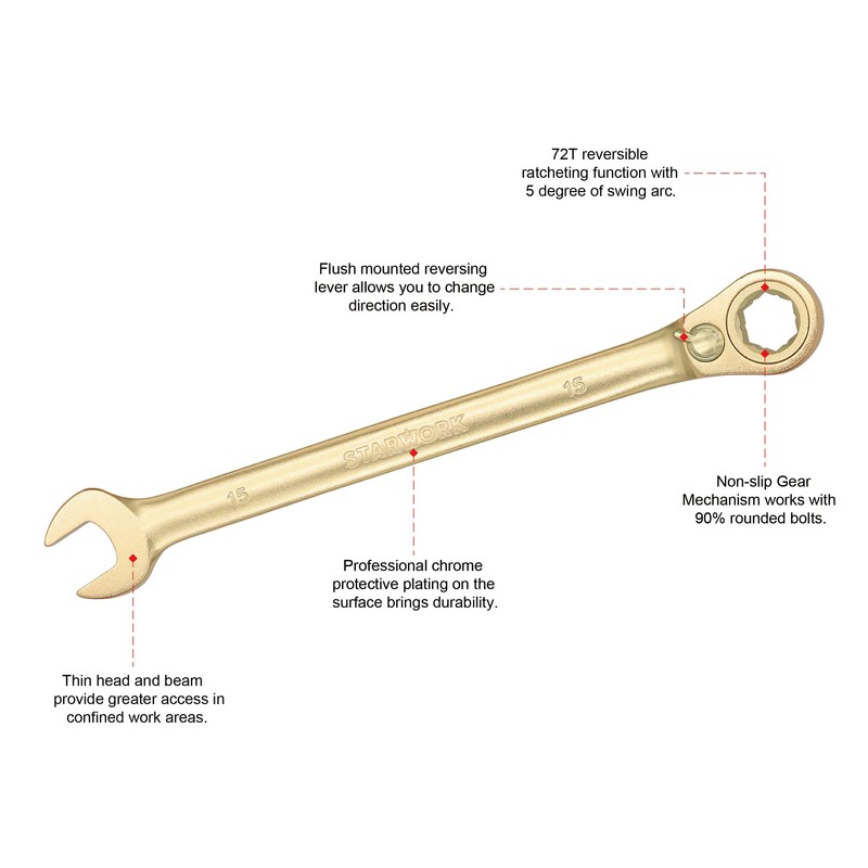 STARWORK GPlating™ Reversible Ratcheting Combination Wrench (15mm)