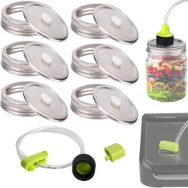 vacuum seal mason jar lids for FoodSaver Vacuum Sealer, Vacuum Seal Lid for 2.76 in Mason Jar,6 set regular mouth vacuum stainless Steel Lids for Food Storage +Accessory Hose