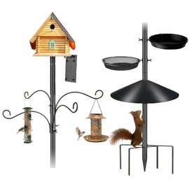 92 Inch Bird House Pole, Heavy Duty Stand Bird Feeding Station, Adjustable Bird Feeder Pole with Squirrel Proof Baffle, 4 Hooks & Bird Bath and Tray for Garden, Outdoor (Birdhouse Not Included)