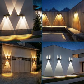 APILAB Solar Fence Lights, 4 Pack Adjustable Up & Down Solar Lights Outdoor, Warm White Neutral IP65 Waterproof Wall Light, Dusk to Dawn Powered Fence Light for Outside Wall Sconce Backyard Deck Patio