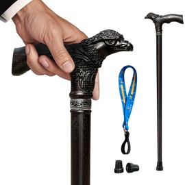 Uoagain Hand Carved Wooden Walking Cane USA Made Eagle Carved Ergonomic Elegant Wood Canes for Men and Women Support up to 400 lbs Provide Stable Canes for Seniors for Daily Use and Gift Giving