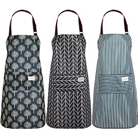 3 Pieces Women Aprons with Pockets Waterproof Adjustable Cooking Aprons Kitchen Bib Apron for Kitchen Cooking Baking Household Cleaning
