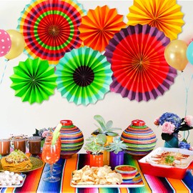 Novelty Place 6Pcs Hanging Paper Fans Party Banner Decoration, Vibrant Colorful Paper Rosette Flowers for Mexican Fiesta, Carnival, Birthday and Baby Shower Decoration