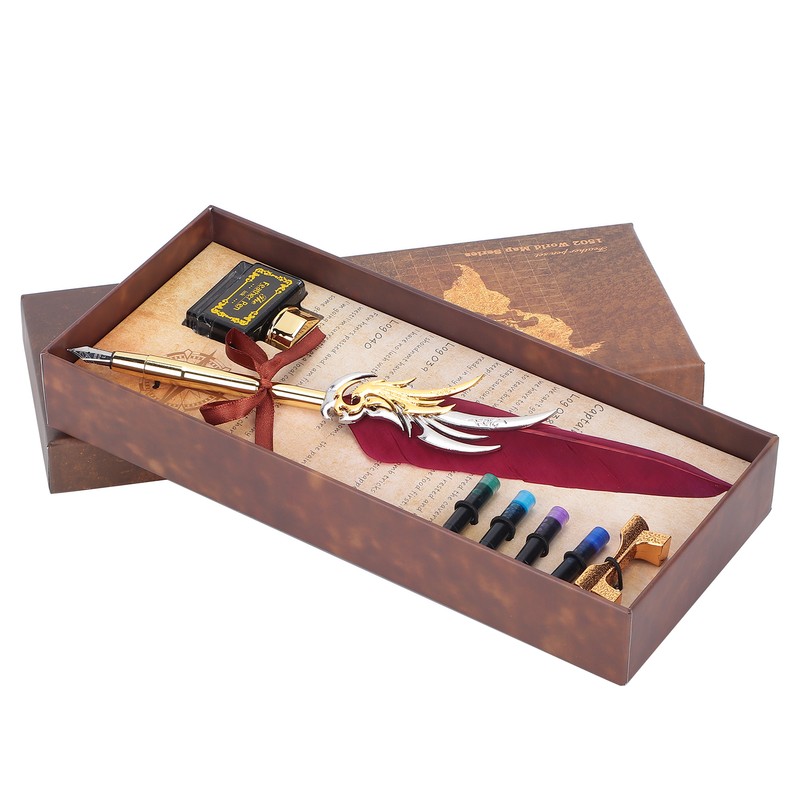 Feather Pen Calligraphy Writing Vintage Set Metal Retro Dip Quill