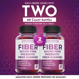 Atlantis Nutrition Sugar Free Fiber Gummies for Adults - 5G Fiber Supplement Formulated with 5.4G Prebiotic Digestive Blend - Supports Gut Health & Promotes Healthy Digestion - 2-Pack 120 Gummies
