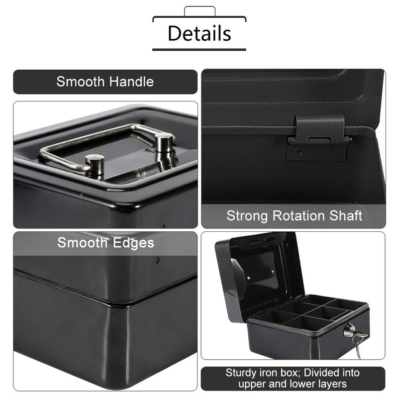 Steel Security Box Household, Mini Portable Petty Safe Lockable Cash
