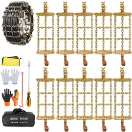 AutoChoice Emergency Snow Chains, Tire Chains with Thickened Manganese Steel for Car Truck SUV in Ice, Sand and Mud(10 Packs, Tire Width 195-235mm)