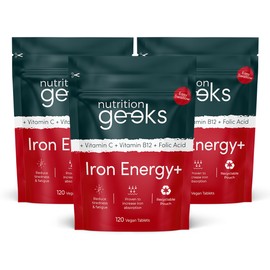 Iron Tablets High Strength - Energy Tablets with Vitamin C, B12 & Folic Acid - 360 Vegan Iron Supplements for Women and Men - 14mg - Enhanced Energy Support & Increased Absorption - UK - 1 Year Supply
