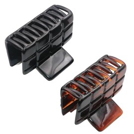 Parcelona Juego de 2 pinzas para el pelo con diseño de cuadros franceses, pequeñas, de 5,4 cm, en acetato de celuloide negro y carey, con agarre antid