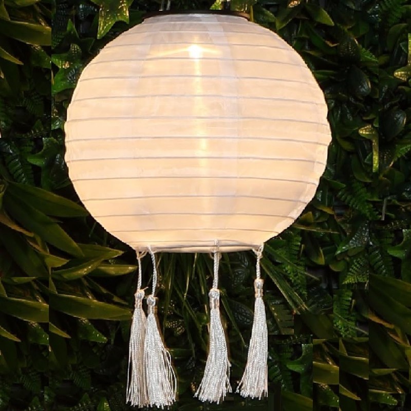 NOMA Solar Mandarin Lantern, Round with Tassels, 20 cm, White