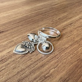 Agalea | Anillo con dije de Milagrito Corazón y dijes colgantes de Plata 925 ajustable para mujer