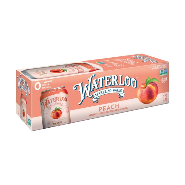 Waterloo Sparkling Water, Peach Naturally Flavored, 12 Fl Oz Cans,