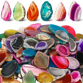 Junkin 100 Pieces Geode Agate Slice Crystals Bulk Polished Geodes Stones Agate Light Table Slices Crystals Healing Irregular Agate Pendants Gemstones for DIY Jewelry Making Home Decor
