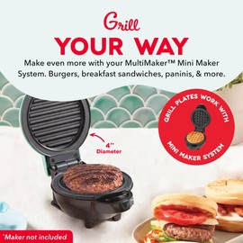 Dash MultiMaker® Mini System Removable Plate Set - Nonstick Replacement Plates for Fun-Shaped Waffle Breakfast - Waffle Maker Not Included - Two-Pack - Grill Plates, 4-Inch