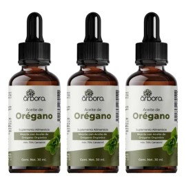3 Pack Aceite de Orégano | Mínimo 70% CARVACROL|Con Aceite de Oliva Prensado en Frío | Listo para Consumirse | Importado con certificado de cromatografía de gases: Origanum Vulgare | 30ml Árbora