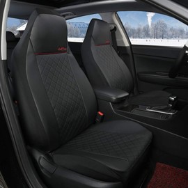 GIANT PANDA Front Car Seat Covers, Bucket Seat Covers, Leather High Back Auto Seat Covers for Cars, Trucks, Jeep, Van, SUV, Pickup, Airbag Compatible (Black)