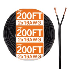 PlugSaf 16/2 Low Voltage Landscape Lighting Copper Wire,16 Gauge 2 Conductor Wire,Low Voltage 16 AWG Copper Extension Cord for Speaker, LED, Automotive 12V/24V DC(200FT)