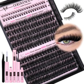Goddvenus Fluffy Eyelash Clusters Kit Waterproof DIY Lashes Extension Kit Wispy Volume D Curl Cluster Eyelash Extensions Kit Mink Individual Lashes Kits with Bottom Eyelashes (Volume 240pcs D Curl)
