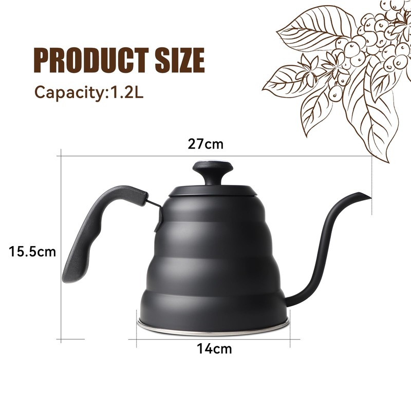 EFUTURETIME Gooseneck Kettle Gooseneck Kettle Black with Thermometer 1.2 L