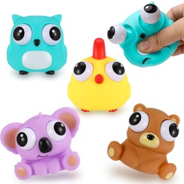 GSrenyu 4PCS Animals Popping Out Eyes Squeeze Toys, Funny Stress Relief Toy, Squishy Fidget Toys Anxiety for Kids,Teenagers, Adults