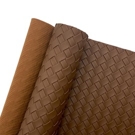 16" x 54" Braided Faux Leather Roll 40x135cm Embossed Basket Weave Texture Synthetic Leather Fabric for Making Leaf Earrings Hair Bow Handbag and DIY Crafts-Dark Brown