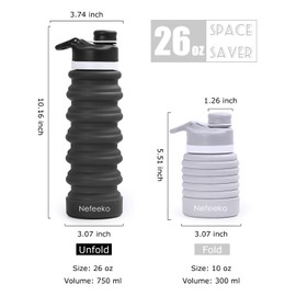 Nefeeko Collapsible Water Bottle, 2 Pack 26oz Silicone Foldable Water Bottles Leakproof BPA Free Travel Water Bottles with Carabiner, Portable Sport Water Bottles for Hiking Outdoor Indoor Sport