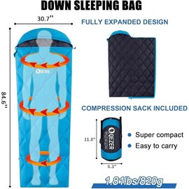 40°F to 60°F Ultralight 600 Fill Power Duck Down Sleeping Bag for Adults & Teens - Compact & Packable with Compression Sack | Perfect for Backpacking, Camping & Hiking - Color: Black & Grey (Left Zip)