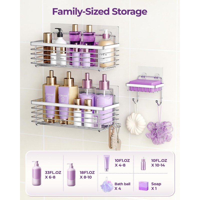 ODesign Shower Caddy 3 Pack SUS304 Stainless Steel-No Drilling-Shower Bathroom