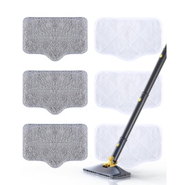 ScrubWiz Steam Mop Pads with Washable and Reusable, 6 Pack Replacement, 2 Material Types Accessories Compatible With Steamer Mop for Cleaning Floors and Carpets, White and Gray