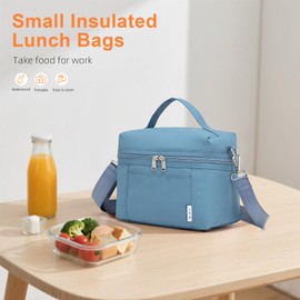 NOL Natural Organic Lifestyle Small Insulated Lunch Bags for Women Cooler Bag Lightweight Nylon Waterproof Lunch Box For Work (Small, Dusty blue)