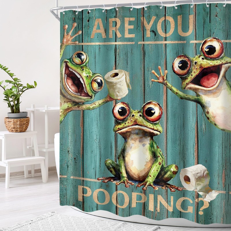 Are You Pooping Frog Funny Retro Farmhouse Door Bathroom Shower