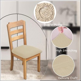 Dining Chair Seat Covers 4PCS Waterproof Stretch Dining Chair Slipcovers with Buckle Removable Washable Dining Chairs Seat Cushion Protectors Cover for Dining Room Kitchen (Beige)